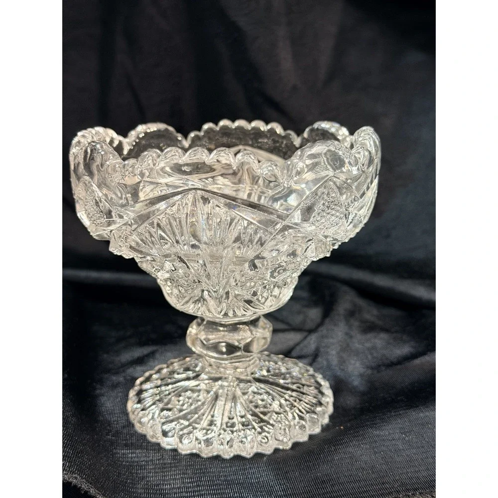 VTG Imperial Glass Clear Pressed Pattern Fan‎ / Star Compote Sawtooth (2609)